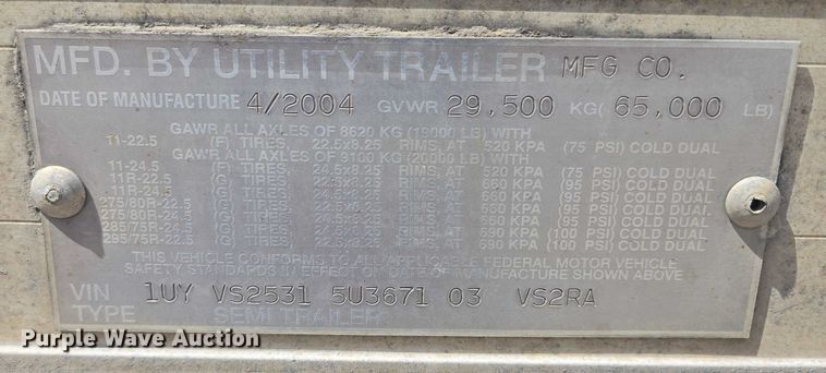 image for item EF1661 2005 Utility Trailer MFG Co. VS2RA refrigerated van trailer