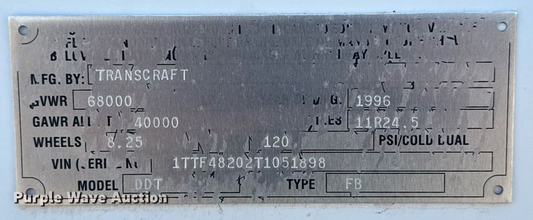 image for item EG5935 1996 Transcraft pipe trailer