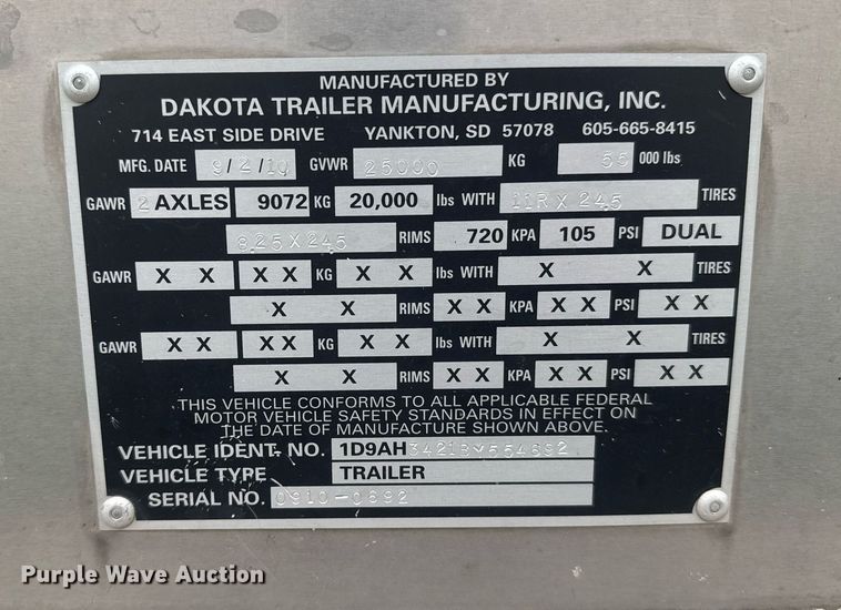 image for item EG6594 2011 Dakota grain trailer