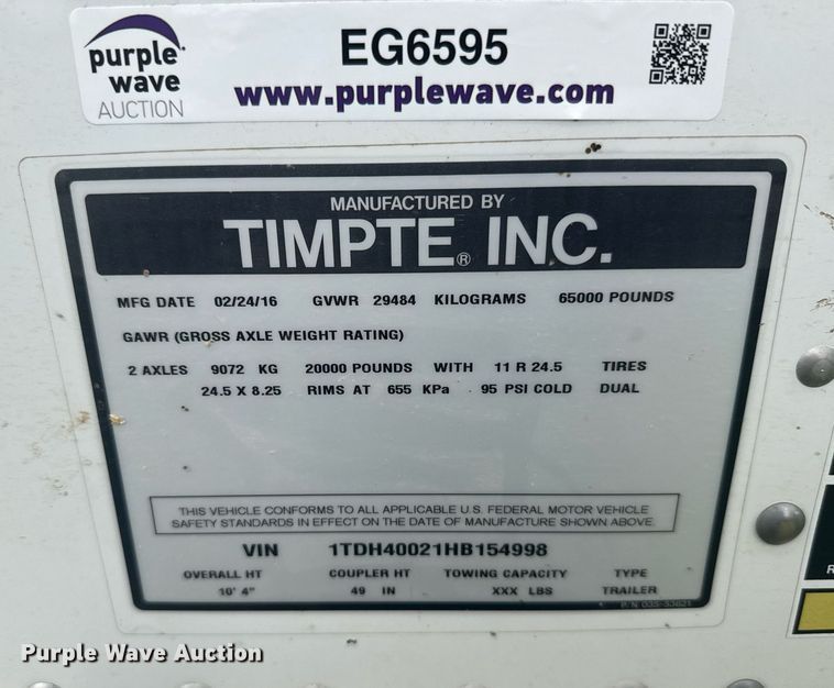 image for item EG6595 2017 Timpte grain trailer