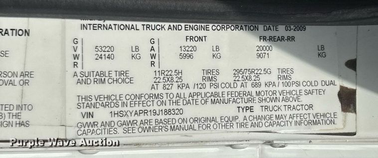 image for item EG6663 2009 International PayStar 5900i semi truck