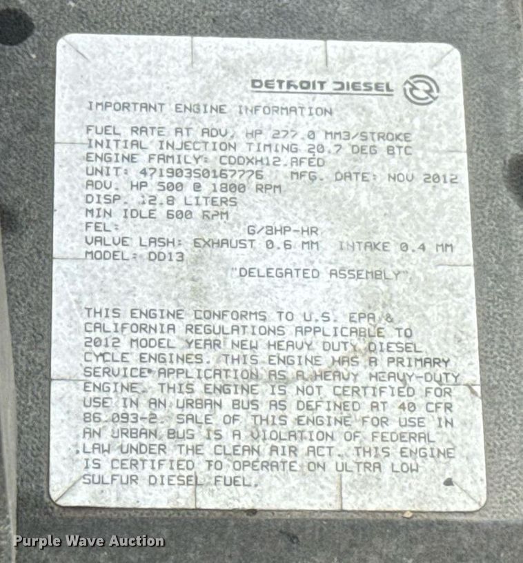 image for item EJ4836 2013 Freightliner Cascadia 125 semi truck