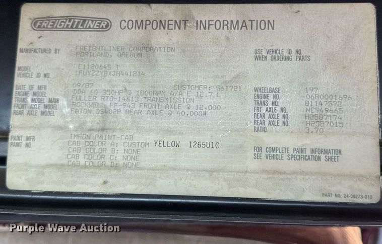 image for item EM2095 1988 Freightliner FLC112 semi truck