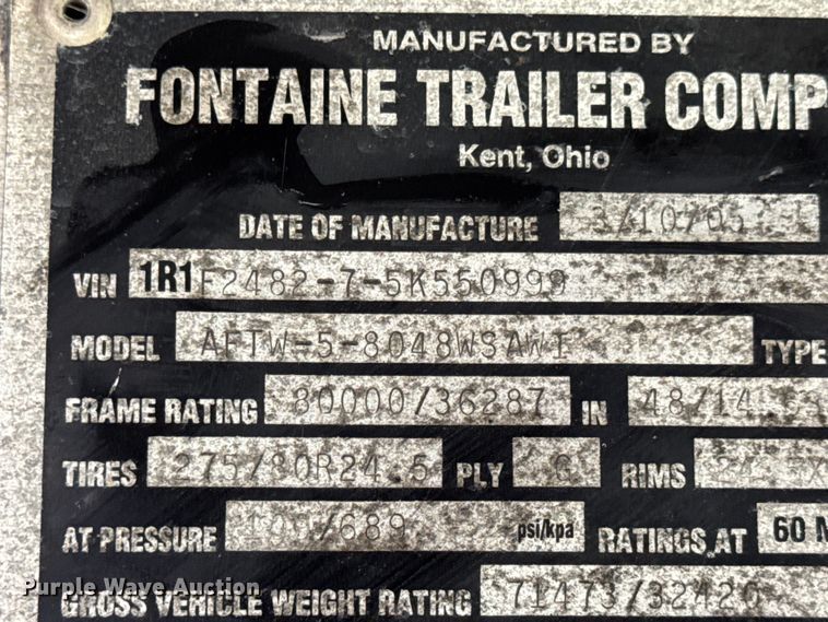 image for item EN4589 2005 Fontaine AFTW-5-8048WSAWI flatbed trailer