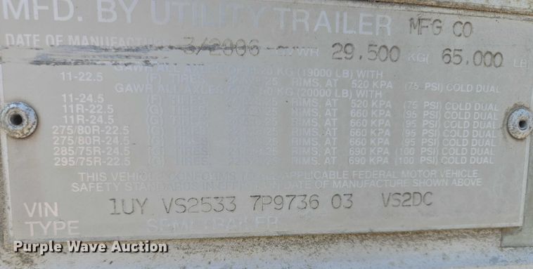 image for item EQ6557 2007 Utility dry van trailer