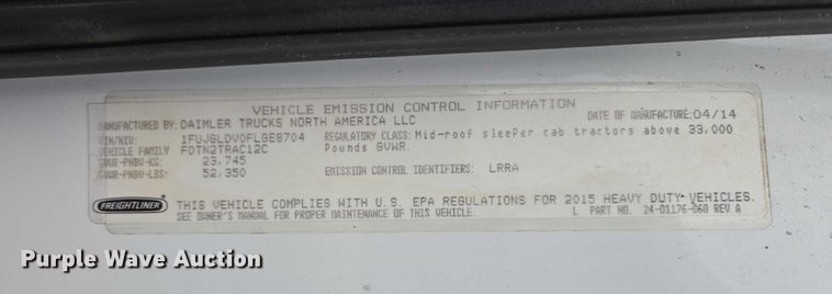 image for item ER5259 2015 Freightliner Cascadia 125 semi truck