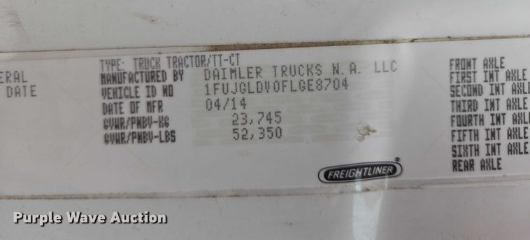 image for item ER5259 2015 Freightliner Cascadia 125 semi truck