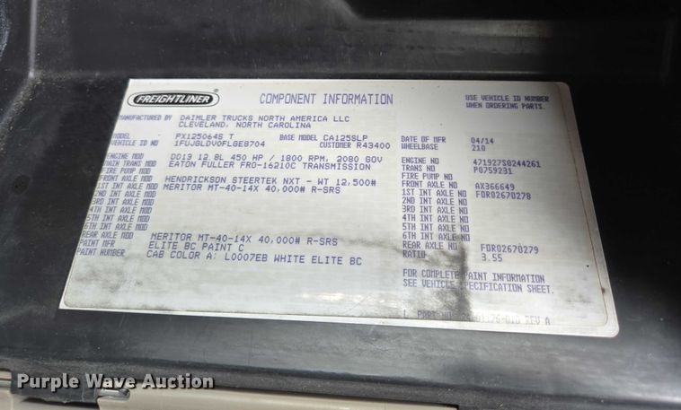 image for item ER5259 2015 Freightliner Cascadia 125 semi truck