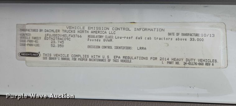 image for item ER5262 2014 Freightliner Cascadia 125 semi truck