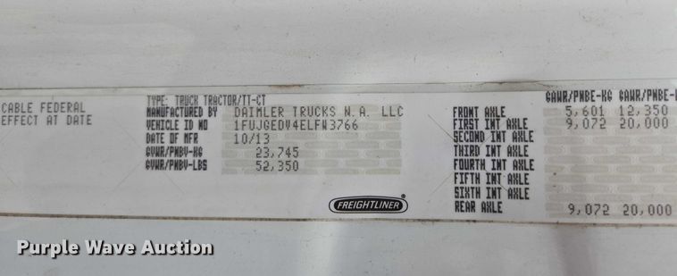 image for item ER5262 2014 Freightliner Cascadia 125 semi truck