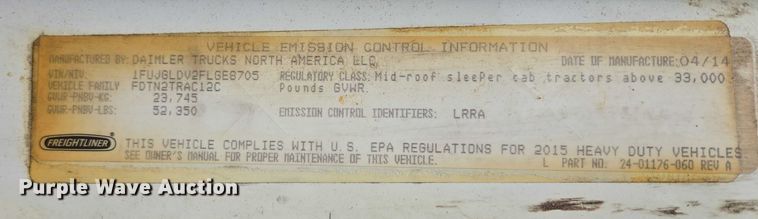 image for item ER5263 2015 Freightliner Cascadia 125 semi truck