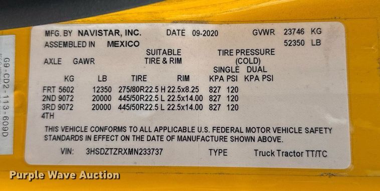 image for item HI9251 2021 International LT625 semi truck