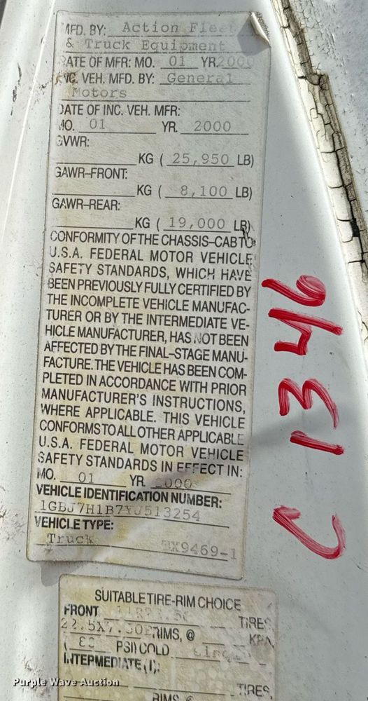 image for item HI9267 2000 Chevrolet C7500 dump flatbed truck