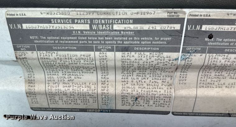 image for item HI9267 2000 Chevrolet C7500 dump flatbed truck