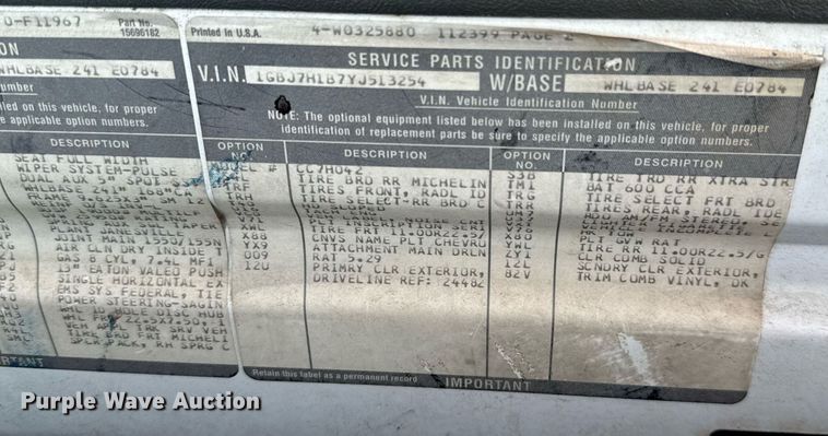 image for item HI9267 2000 Chevrolet C7500 dump flatbed truck