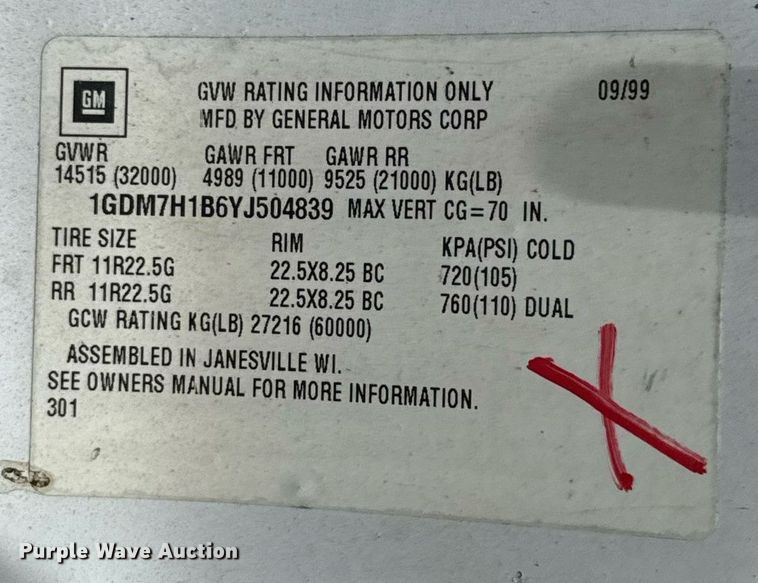 image for item HI9274 2000 GMC C7500 truck cab and chassis