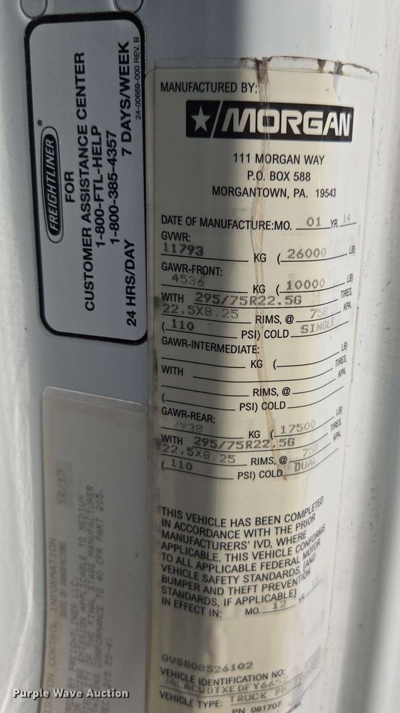 image for item YA0523 2014 Freightliner Business Class M2 106 box truck