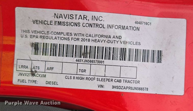 image for item YA0540 2018 International LT625 semi truck