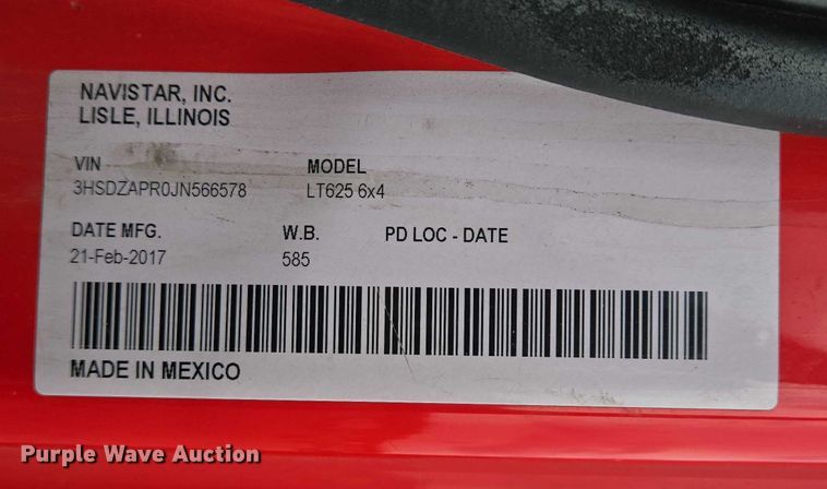 image for item YA0540 2018 International LT625 semi truck