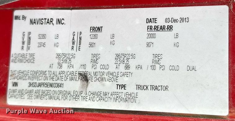 image for item YA0554 2014 International ProStar Plus 122 semi truck