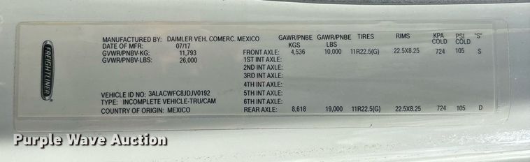 image for item YA0555 2018 Freightliner Business Class M2 106 box truck