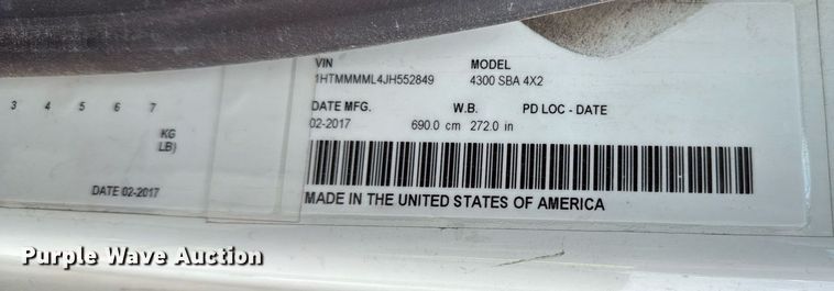 image for item YA0609 2018 International DuraStar 4300 box truck