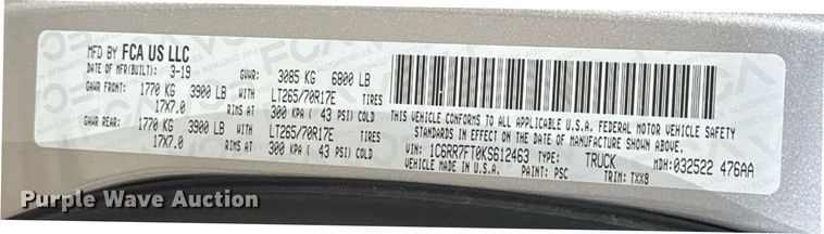 image for item DT6655 2019 Dodge Ram 1500 Classic  Quad Cab pickup truck