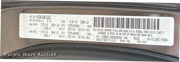 image for item DT6657 2019 Dodge Ram 1500 Crew Cab pickup truck