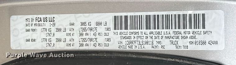 image for item DT6659 2020 Dodge Ram 1500 Classic Quad Cab pickup truck