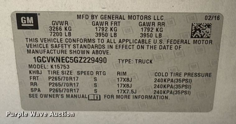 image for item DT6662 2016 Chevrolet Silverado 1500 Double Cab pickup truck