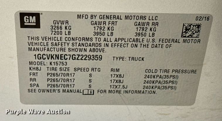 image for item DT6663 2016 Chevrolet Silverado 1500 Double Cab pickup truck