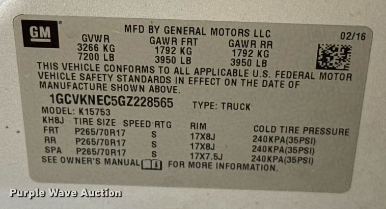 image for item DT6664 2016 Chevrolet Silverado 1500 Double Cab pickup truck