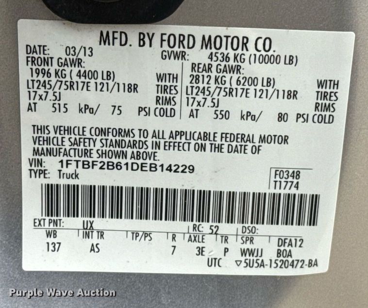 image for item DT6665 2013 Ford F250 Super Duty pickup truck