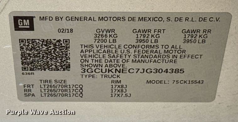 image for item DT6667 2018 Chevrolet Silverado 1500 Crew Cab pickup truck