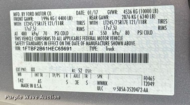 image for item DT6668 2017 Ford F250 Super Duty XL pickup truck