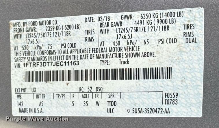 image for item DT6669 2018 Ford F350 Super Duty XL pickup truck