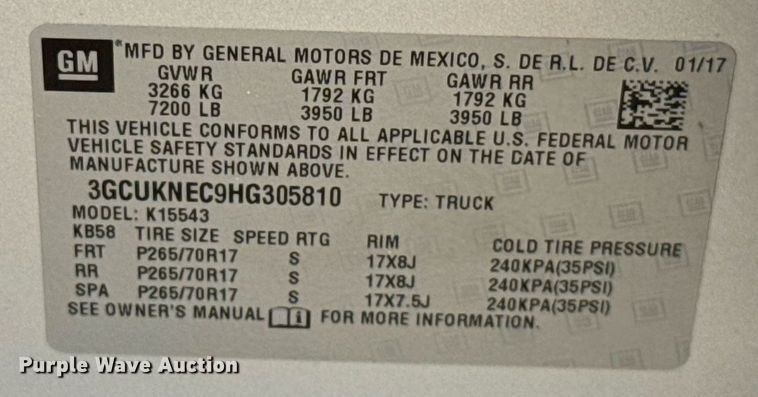 image for item DT6670 2017 Chevrolet Silverado 1500 Crew Cab pickup truck