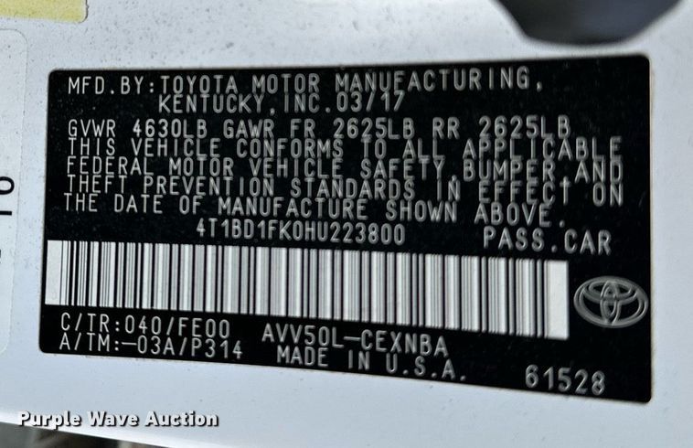 image for item DF8571 2017 Toyota Camry LE  