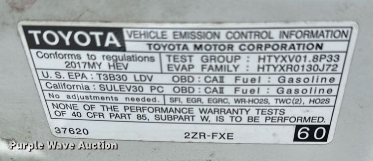 image for item DF8574 2017 Toyota Prius 