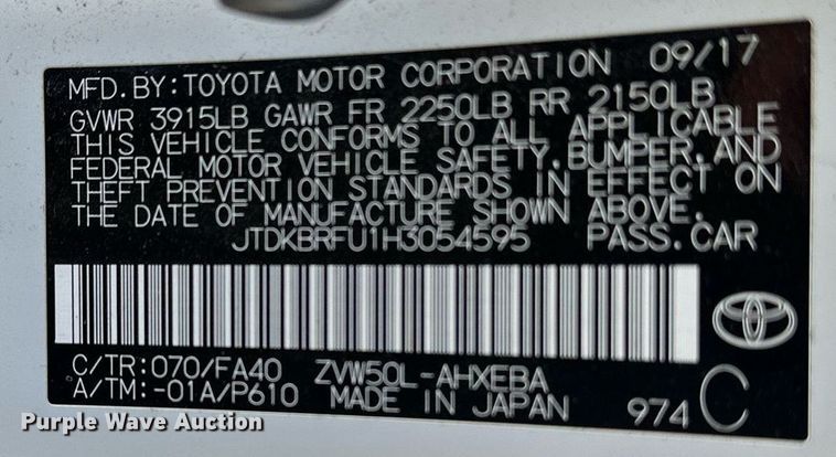 image for item DF8574 2017 Toyota Prius 