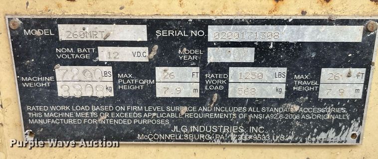 image for item DH8652 2007 JLG 260MRT scissor lift