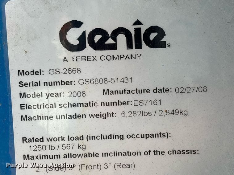 image for item DH8653 2008 Genie GS-2668 scissor lift