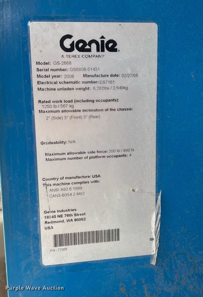 image for item DH8653 2008 Genie GS-2668 scissor lift