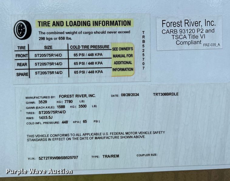 image for item DM1935 2025 Forest River Prime Time Tracer Ultra-Lite TRT308BRDLE camper