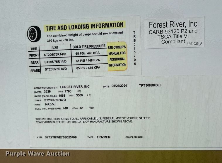 image for item DM1936 2025 Forest River Prime Time Tracer Ultra-Lite TRT308BRDLE camper