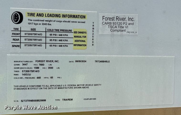 image for item DM1941 2025 Forest River Prime Time Tracer LE Ultra-Lite TRT240BHSLE camper