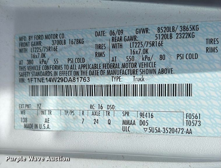 image for item DM1946 2009 Ford E150 utility van