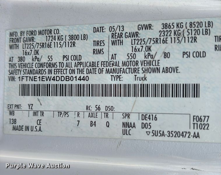 image for item DM1947 2013 Ford E150 utility van