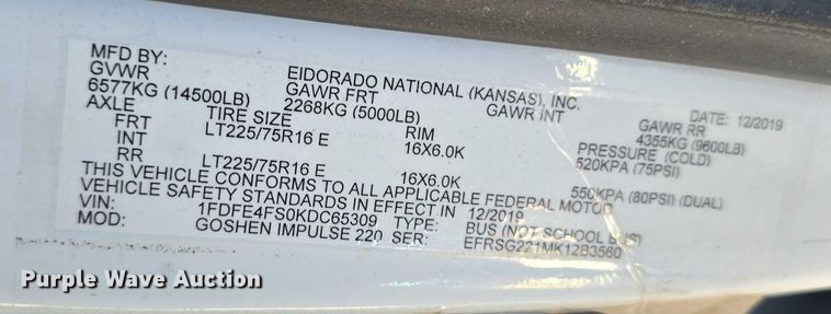 image for item DR3783 2019 Ford E450 Super Duty shuttle bus