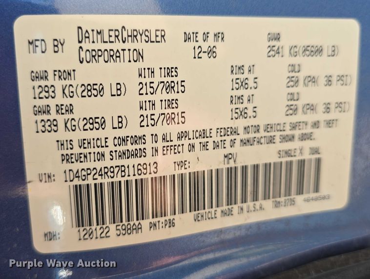 image for item DR3784 2007 Dodge Grand Caravan van